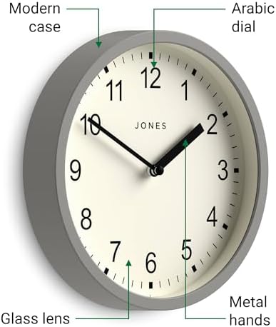 JONES CLOCKS® Spin wall Clock | Small Modern Round Clock | 8" | Gray | Easy to - Image 5