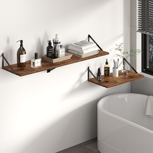 Heimlove 32W x 12D Deep Floating Shelves Set of 2 Rustic Brown - Image 7