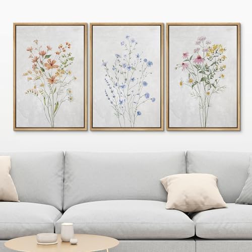 MUDECOR Framed Canvas Print Wall Art Botanical Elegance Trio of Floral - Image 2