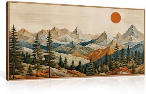 Boho Mountain Woodcut Framed Canvas Wall Art 20"X40" - Image 5