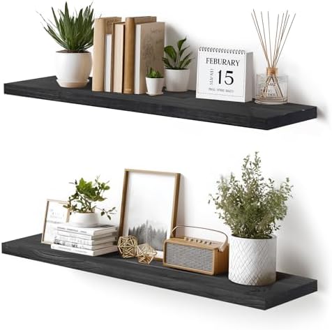 36x5.8x0.8in Floating Wall Shelves Rustic Solid Wood 2-Pack by ABSWHLM