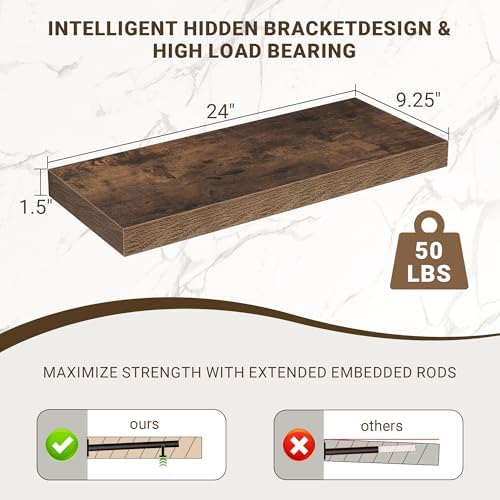 Acovy 24 Inch Floating Shelves, 3D Textured 24"x9.25"x1.5" Inch Deep Floating - Image 3