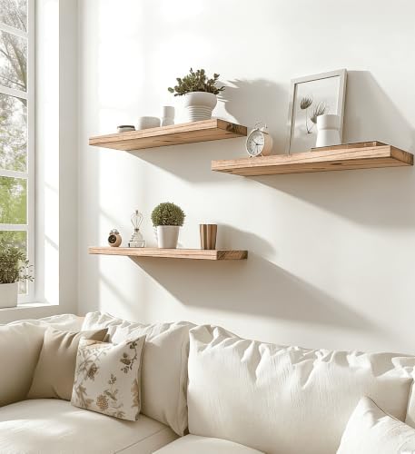 Light Wood Floating Shelves for Wall Shelf 17 Inch Set of 6 - Image 3