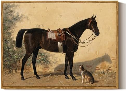 ARPEOTCY Framed Canvas Horse Wall Art, Classical Horse and Dog Art Print by ARPEOTCY