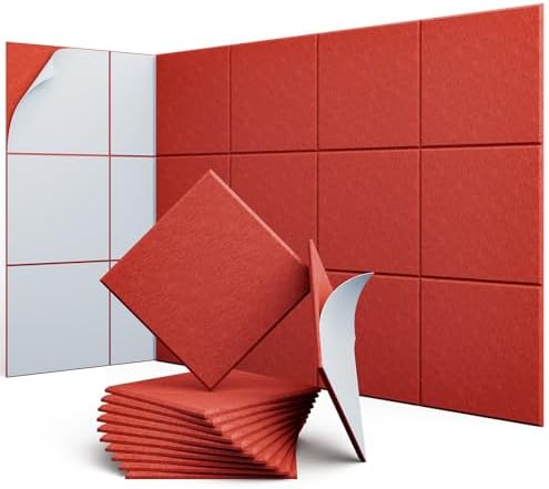 Square Acoustic Panels, 12 Pack Self-Adhesive Sound Panels by UNECHOACOUSTIC