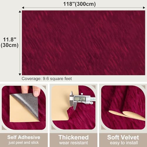 Dark Red Velvet Fabric Felt for Dresser Jewelry Boxes Self Adhesive Drawer - Image 7