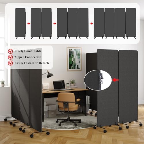 4 Panel Soundproof Room Divider W/Wheels, Office Divider - Image 7