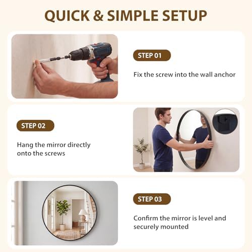 Sweetcrispy Round Bathroom Wall Mirror, Circle Vanity Mirror, 24 Inch - Image 6