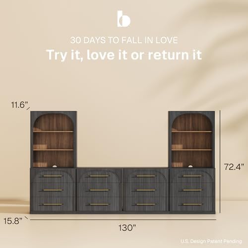 BELLEZE Jagger 130" Wall Unit 6-Piece Modular TV Stand - Image 2