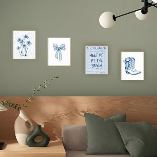 XYDEG Coastal Cowgirl Wall Art, Coquette Blue Bow Cowgirl Boots Posters Set of - Image 5