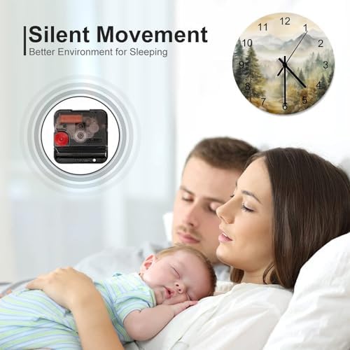 Forest Wall Clock, Watercolor Mountain Forest Nature Tree Woodland Round Clocks - Image 6