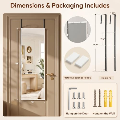 Suidia Full Length Mirror Over the Door&Wall Mounted, HD Shatterproof, Hanging - Image 5