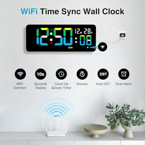 XREXS 12.2 Inch Digital Wall Clock WiFi Sync - Image 2