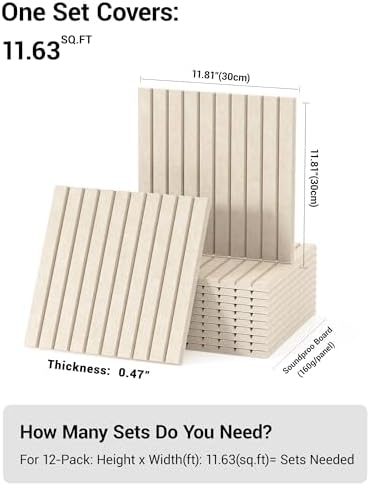 12 Pack Self-Adhesive Acoustic Wall Panels, 12x12 Inch-Camel - Image 2