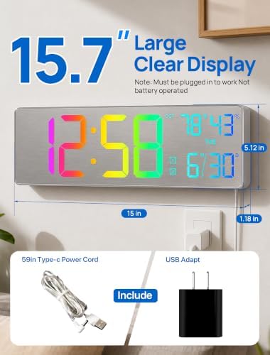 RGB Large Digital Wall Clock, 15.7" Digital Clock Large Display - Image 2