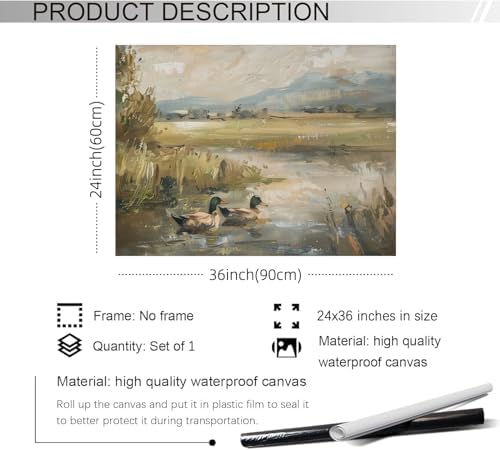 Haitunone Mallard Duck Pond Poster Animal Farmhouse Canvas Wall Art Vintage - Image 2