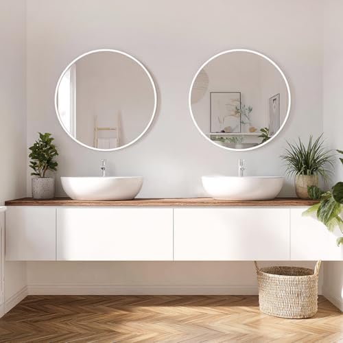 Sunniry White Round Mirror 24 inch, 2 Pack Circle Mirror, Matte Metal Frame - Image 6