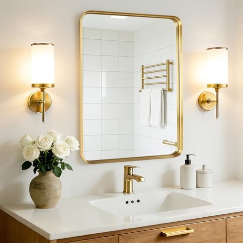 Gold Bathroom Vanity Mirror Over Sink 30x36, Large Wall Mounted Mirror by Unknown