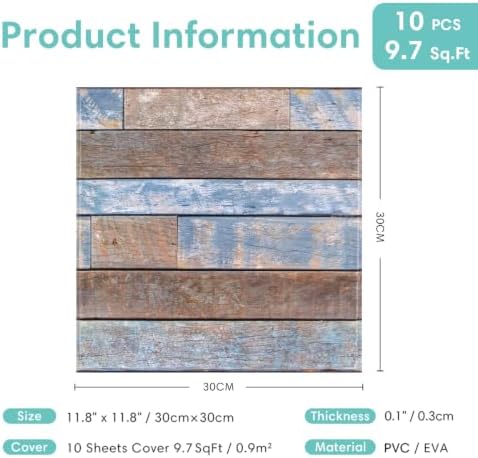 Commomy 3D Faux Wood Peel and Stick Wall Tiles 10 Pcs 11.8" x 11.8" - Image 6
