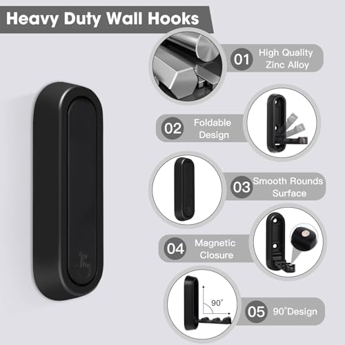 Dntorx Folding Wall Hooks, 6 Pack, Zinc Alloy, Heavy Duty Coat Hooks - Image 2