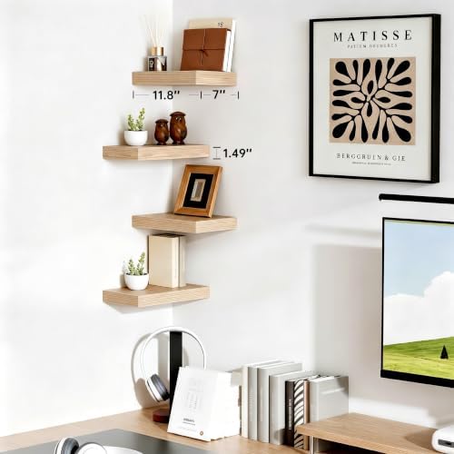 Oak Floating Shelves for Wall, 12 Inch Wooden Wall Shelf Set of 2 - Image 2