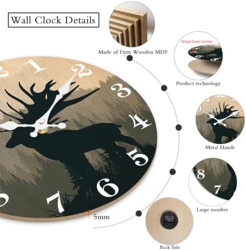 XFM Rustic Cabin Deer Wall Clock 10 Inch Farmhouse - Image 3