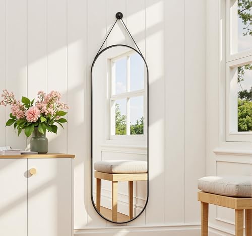 Dewfig 48"x16" Full Length Mirror, Oval Wall Mirror Leather Strap by YourSpacePerfectlyReflected