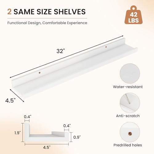 Dreamland Picture Ledge Shelf for Wall, Floating Shelves Set of 2, 32 Inch Long - Image 2
