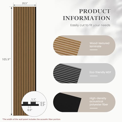 2 Pack Acoustic Wood Wall Panels, 105.9" x 20.5" x 0.8", Natural Oak - Image 3