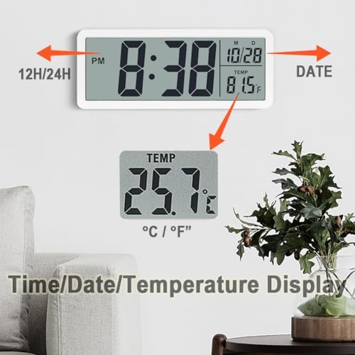 8.5" Large Digital Wall Clock, Battery or Plug in Operated, LCD Digital Clock - Image 4