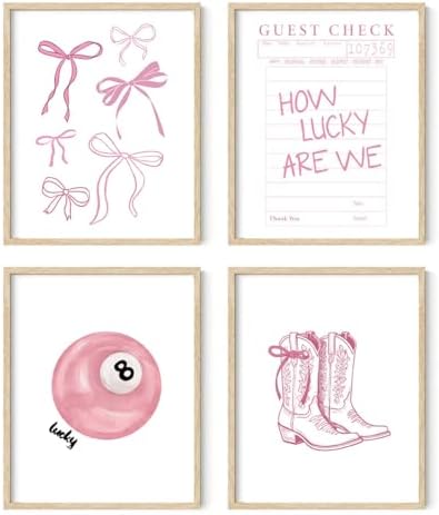 XYDEG Pink Coquette Trendy Preppy Wall Art Prints Set of 4, Coquette Room Decor by Unknown