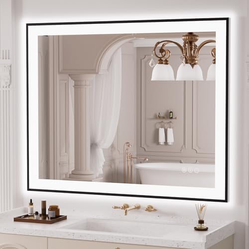 LOAAO 40"X32" LED Bathroom Mirror Black Framed by LOAAO