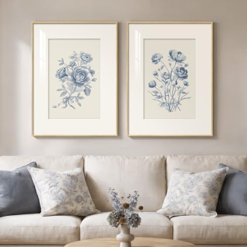 Framed Vintage Blue Floral Botanical Wall Art by Cuspin