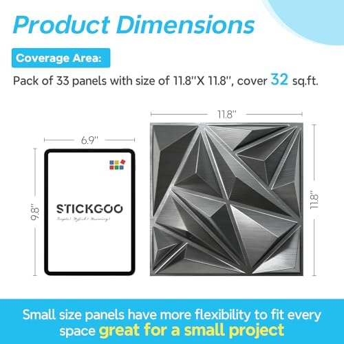 STICKGOO Diamond 3D Wall Panels, Brushed Silver 12''x12'', 33 Pack - Image 3