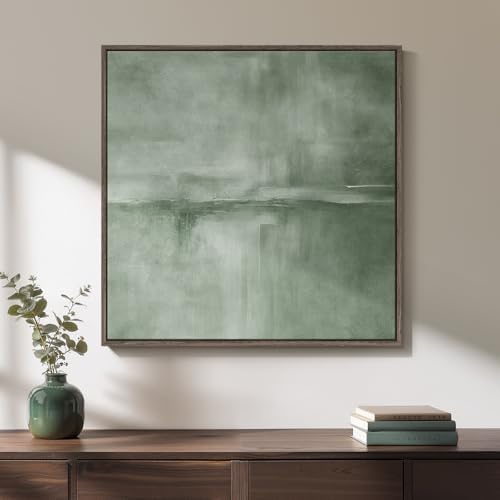 Framed Sage Green Abstract Canvas Wall Art by Cuspin