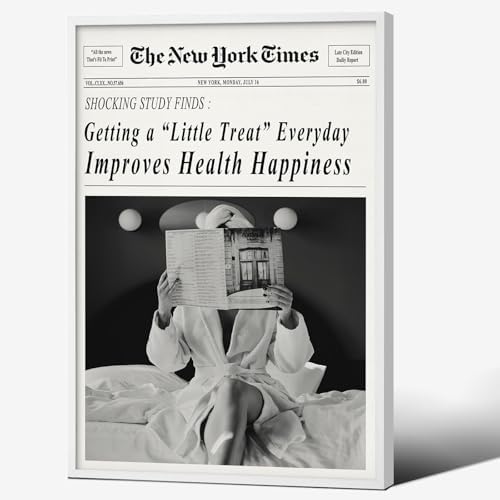 Funky Black and White Newspaper Wall Art 20x30 in White Framed Humor Quotes by Unknown