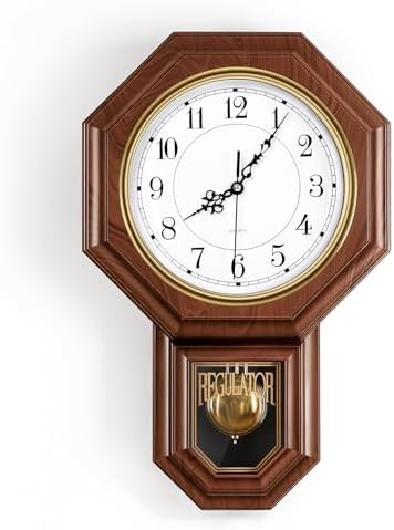Pendulum Wall Clock, Imitation Wood Plastic Regulator Wall Clocks by Unknown