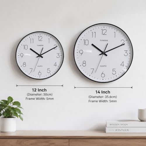 TIMESS 14 Inch Silent Wall Clock，High-Precision Analog Clock，Black&White - Image 7
