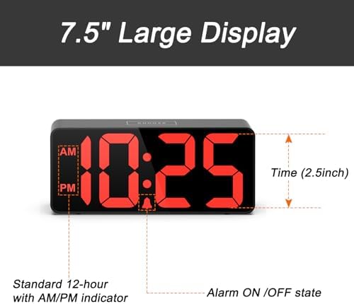 Welgo 7.5 Inches Oversized Digital Alarm Clock - Image 2