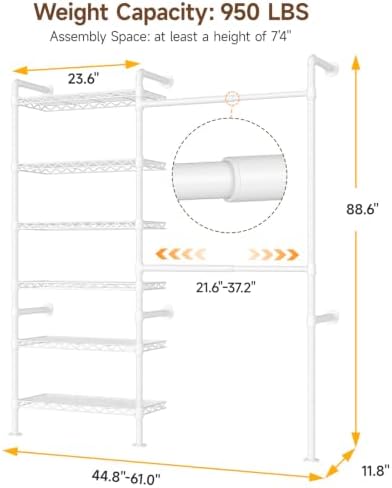 ONBRILL H2 Wall Mounted Clothing Rack, Expandable Industrial Pipe Clothes Rack - Image 2