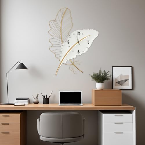 30.8Inch Large Wall Clocks for Living Room, Feather-Shaped Wall Clock Large - Image 2