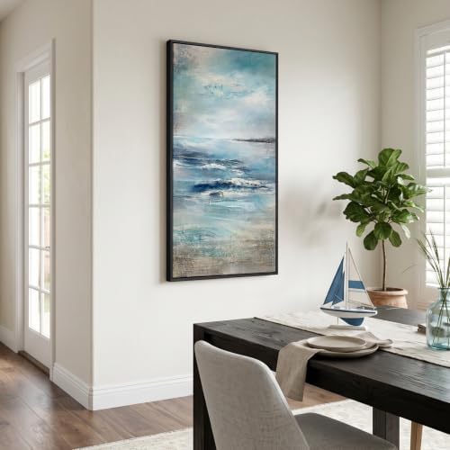 Framed Abstract Coastal Ocean Wall Art, 20x40 Inch - Image 2