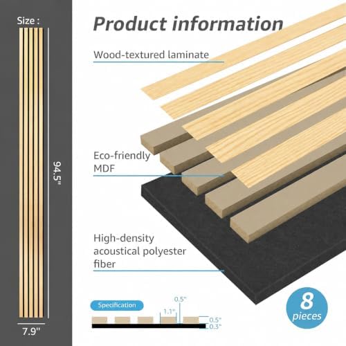 Art3d 8-Pack Soundproof Wood Slat Wall Panels, 94.5 x 7.9 Inch - Image 4