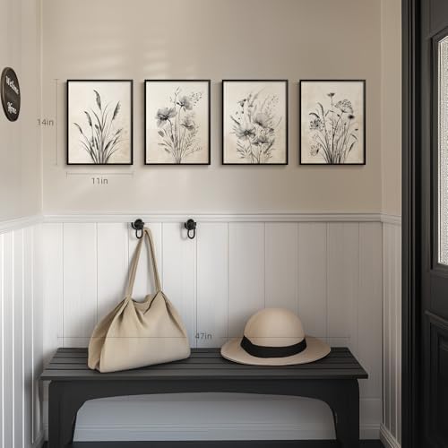 Framed Vintage Rustic Farmhouse Botanical Floral Wall Art, 4 Piece 11x14 In - Image 4