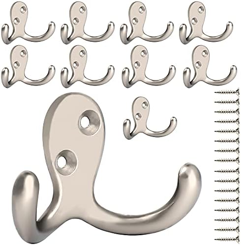 IBosins 10 Pack Silvery Double Prong Coat Hooks Wall Mounted by IBosins