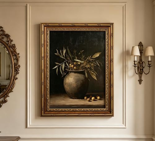 xikafou 3D Textured Canvas Wall Art, Vintage Carved Gold Frame, Rustic Olive - Image 6