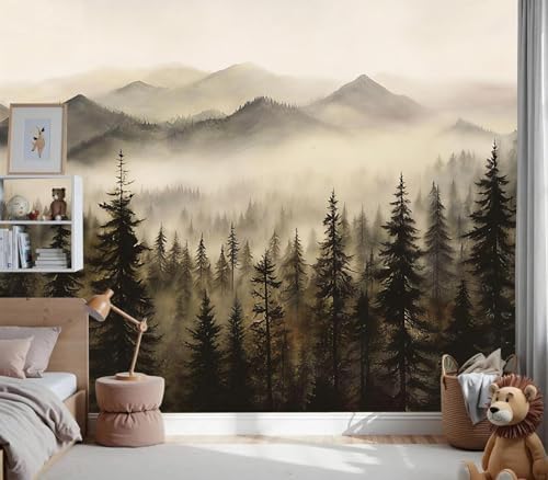 Moody Vintage Foggy Pine Forest Mountain Landscape Wallpaper by Unknown