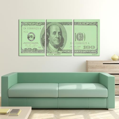 3pcs Motivational Office Wall Art, Money Wall Decor 100 Dollar Bill - Image 3