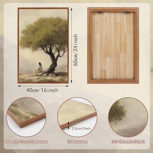 HLNIUC Jesus Sitting Under Olive Tree Canvas Wall Art, Religious Christian Wall - Image 2