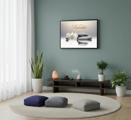 Framed-Zen White Lotus Wall Art, Just Breathe Bathroom Decor - Image 4